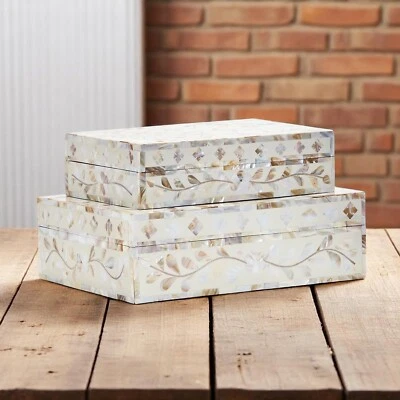 Set Of 2 Mother of Pearl Inlay Decorative Box Set – Handmade Jewelry Boxes - Image 1 of 4