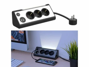Multiprise d'angle 3 prises avec 2 ports USB et veilleuse LED - Revolt - Afbeelding 1 van 7