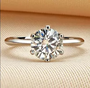 2ct Moissanite Diamond Sterling Silver Ring Round Solitaire Wedding Engagement - Picture 1 of 9