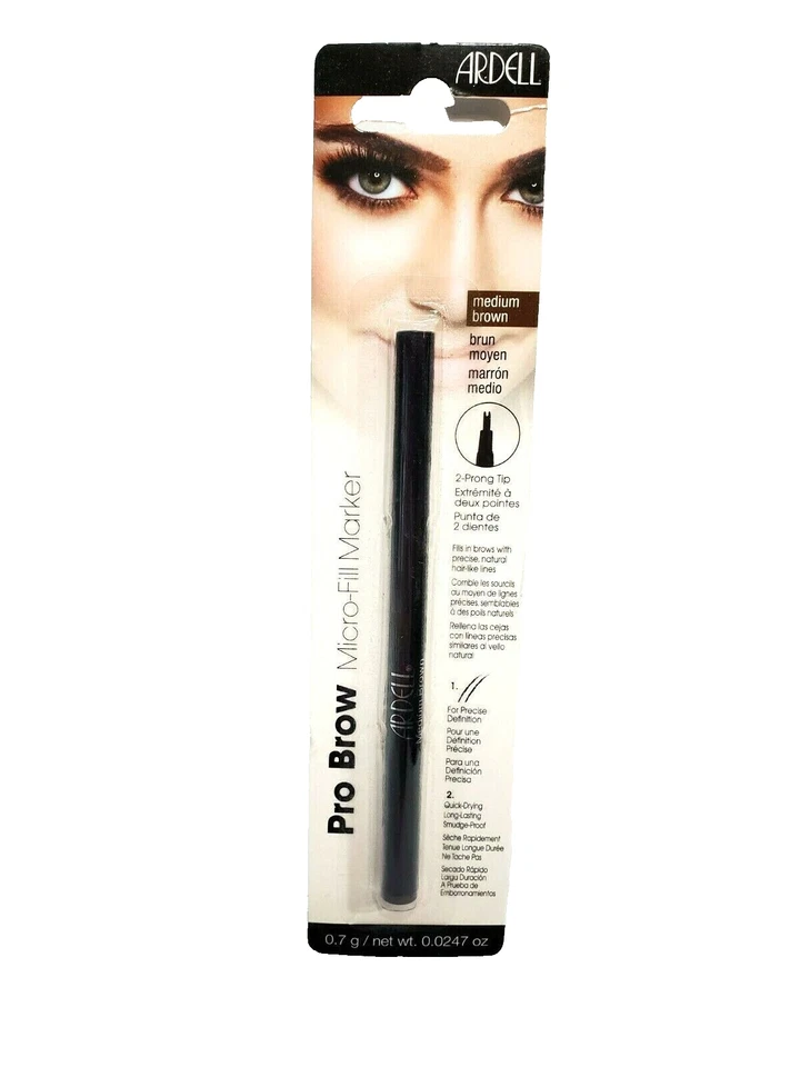 Marcador de micro relleno para cejas Ardell Pro punta de 2 puntas marrón medio de largo uso Foto 1 de 4