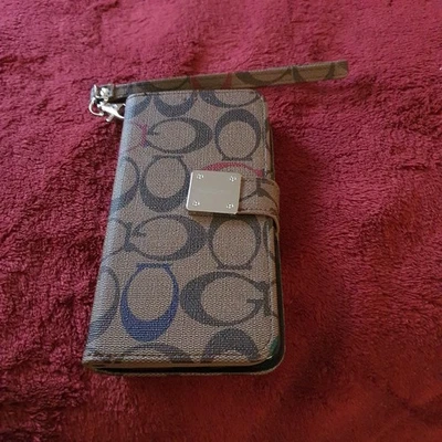 COACH iPhone X XS Folio Case Signature Canvas Wallet Cover Card Slots - Image 1 of 4