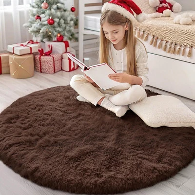OLANLY Coffee Round Rugs for Bedroom - Machine Washable, 4ft Round,  - Image 1 of 4