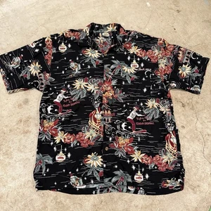 Tommy Bahama Christmas Beach schwarz rot Christmas Seasons Greetings Camp Shirt LG - Bild 1 von 7