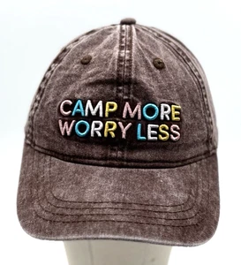 Camp More Worry Less Hat Brown Washed Embroidered Strapback Cap Outdoor Hiking O - Picture 1 of 12