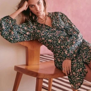 Sezane Sobral Kleid geblümt mit Gürtel Minilänge Knopfleiste Gr. 38 US 6 Neu ohne Etikett - Bild 1 von 6