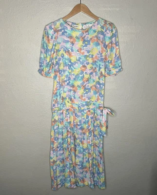 Vtg Neiman Marcus Jane Schaffhausen Belle France Dress Cottagecore Floral 4 - Image 1 of 4