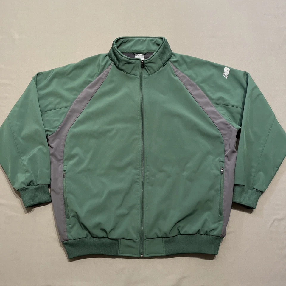New Balance Jacket Mens 2XL XXL Green Gray Fleece Lined Coat Warm Running Banded - Image 1 of 4