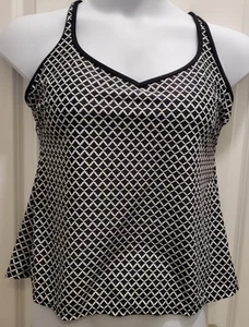 Longitude Sail Away Tankini Top sz XL X-Large Black White  NEW! - Picture 1 of 11