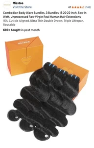 15A Cambodian Human Hair Body Wave 3x Bundles 18/20/22in Sew-In Wheft $170 MSRP - Picture 1 of 7