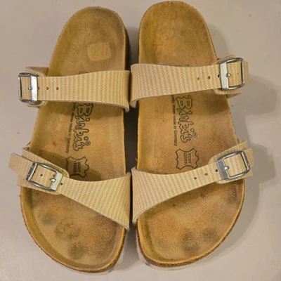 Sandalias Birkenstock Birkis 37 para mujer 6,5-7 Aziza rayas narvicas amarillas/blancas Foto 1 de 4