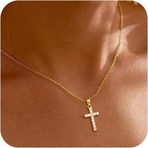 Cross Necklace for Women 14K Gold/Silver Plated Cross Necklace Trendy Cross Pend - Picture 1 of 12