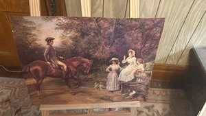 Large "A Meeting By A Stile" Heywood Hardy Victorian Horse Picnic Scene 20x24 - Picture 1 of 6
