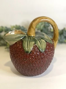 Vintage Strawberry Shaped Pitcher | Fruit Ceramic Earthtone Colors 7” | Red - Picture 1 of 8