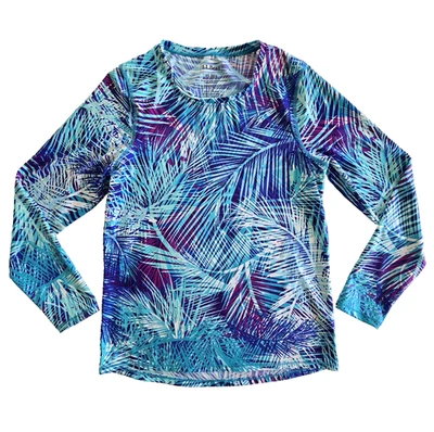 LL Bean Swim Shirt Womens XS Rashguard Top Blue Palm Print Tropical Beach UPF 50 - Image 1 of 4