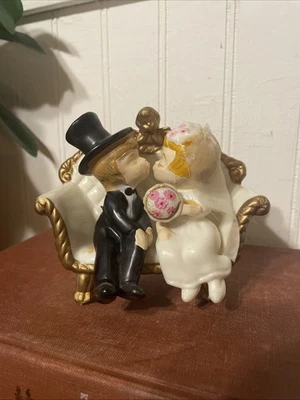 Vintage Wilton Wedding Bride & Groom Couple on Couch Cake Topper 1970 - Image 1 of 4