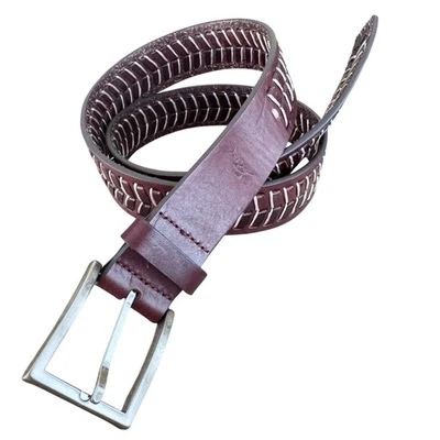 Tommy Bahama Leather Belt Woven Design Silver tone Buckle Brown sz 36Preloved - Image 1 of 4