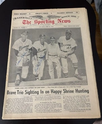 Warren Spahn Eddie Mathews Signed Autographed 1964 Sporting News BEAUTY ! - Image 1 of 3
