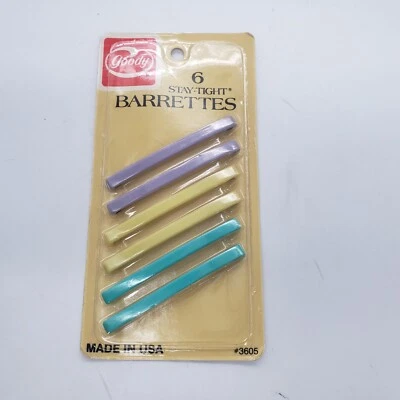 Vintage Goody Stay Tight 6 Barrettes 1982 Purple Yellow Green 3 Inch #3605 USA - Image 1 of 4