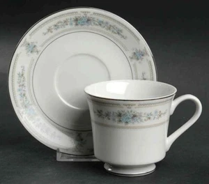Elington Cup (8 oz.) & Saucer (6") Set Wade Porcelain White Blue Platinum ! - Picture 1 of 24