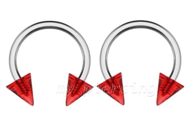 2pcs. 16g 3/8" Steel Horseshoe Circular Barbell with Acrylic Spike Labret Septum - Image 1 of 3