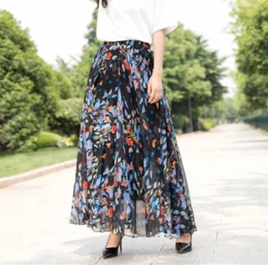 Damen Langer Rock Neue Farbe Halbrock Chiffonrock Bohemian Saum Rock - Bild 1 von 24