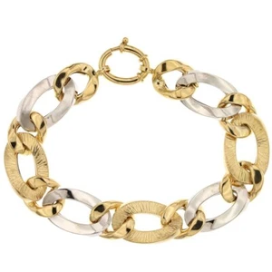 White Gold Bracelet And Yellow 18 Carats 750/1000 A Chain Empty Alternato Gloss - Picture 1 of 1