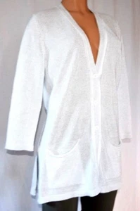 AMINA RUBINACCI KNIT DEEP VNECK METALLIC 3/4 SLEEVES FRONT BUTTON CARDIGAN SZ 46 - Picture 1 of 12