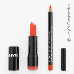 2 NYX Round Lipstick 583A Haute Melon + Suede Matte Lip Liner 05 Orange County - Picture 1 of 2