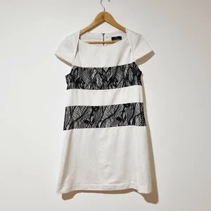 Cue Size 12 White Black Lace Striped Aline Dress - Picture 1 of 6