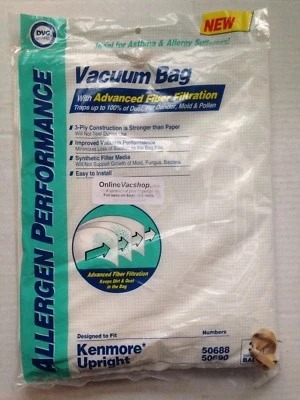 (4) KENMORE CLOTH VACUUM CLEANER BAGS, TYPE O, 50688 50690, DVC NEW OPEN PACKAGE - Image 1 of 2