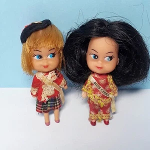Vtg Global Beauty Pageant Dolls MISS SCOTLAND & MISS CHINA  Kiddle-Type Set of 2 - Picture 1 of 5