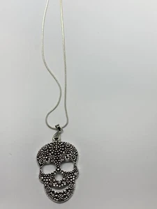 Unisex 925 Sterling Solid Silver And Alloy Day Of The Dead Sugar Skull Necklace. - Picture 1 of 3
