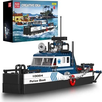 Mould King Police Boat 413pcs Static Building Bricks 10084