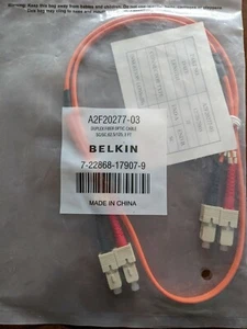Belkin Duplex SC/SC Fiber Optic Patch Cable A2F20277-03 FT - Picture 1 of 1
