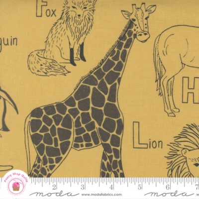 Moda ABC XYZ 20812 14 Yellow Gold  STACY IEST HSU Quilt Fabric ANIMALS - Image 1 of 4
