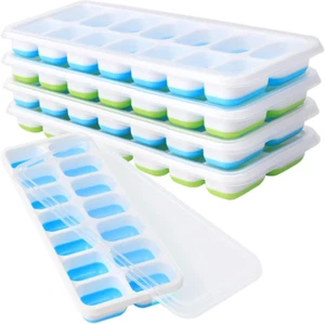 Ice Cube Tray with Lids BPA Free, 4 Pack - 56 Ice Flexible Easy Release Silicone - Picture 1 of 12