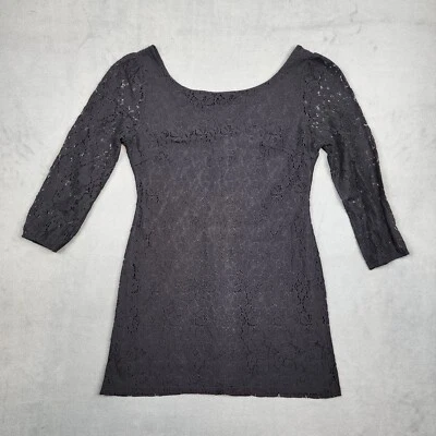 Vtg Charming Charlie Lace Zip Up Blouse Womens Large Black Long Sleeve Floral - Image 1 of 4