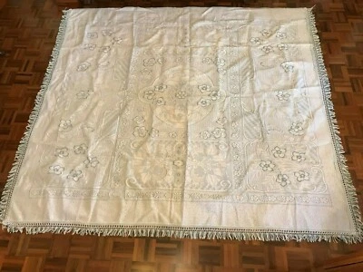 Unused Vintage Italian luxury blue white floral bedspread 242 x 215cm Queen Bed - Image 1 of 4