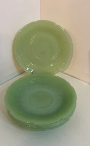 Fire King Jadeit Alice Blumenmuster gewellter Rand 6er Set Untertassen - Bild 1 von 6