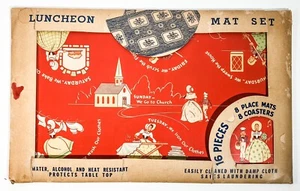 Vintage 1930s Ephemera Luncheon Mat Set Weekly Tasks Motif - Picture 1 of 5