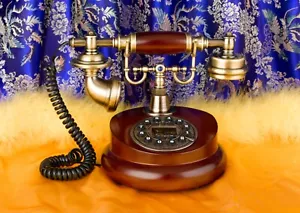 Classical Landline Telephone Set Wooden Vintage Working Corded Phone Retro NEW - Picture 1 of 5