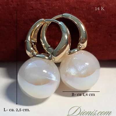 LUXUS CREOLE OHRRINGE HUGGIE 750-er Gold 14 K vergoldet Klappcreolen Perle Damen - Bild 1 von 4