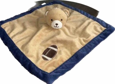 Tiddliwinks Football Bear Baby Secuirty Blanket Lovey 13" Brown Blue Trim Sports - Image 1 of 4
