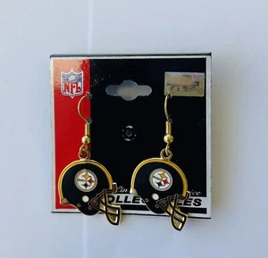 Pittsburgh Steelers Helmet Gold Dangle Earrings - NFL Licensed Jewelry Item - Picture 1 of 2