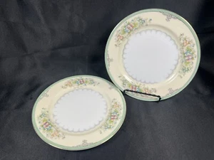 VTG Set 2 NSP Nagoya Seito Porcelain Meito China Bread Plate Green Floral Japan - Picture 1 of 19