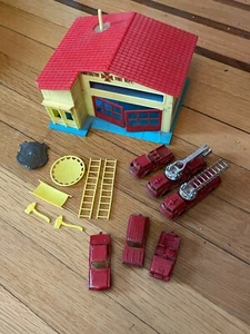 vintage 1967 Tootsie Toy Fire Department + trucks cars badge play set toys - Picture 1 of 13