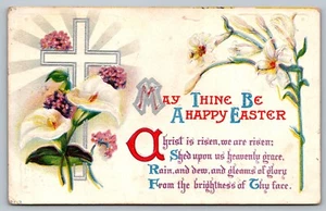 Postal My Thine Be A Happy Easter Christ Is Risen Cross White Lilly c1918 - Imagen 1 de 2