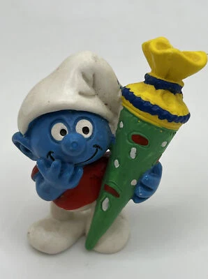 Винтажная фигурка Smurfs ПВХ 1994 Slouchy Cone 20434 First Day of School Германия - Изображение 1 из 4