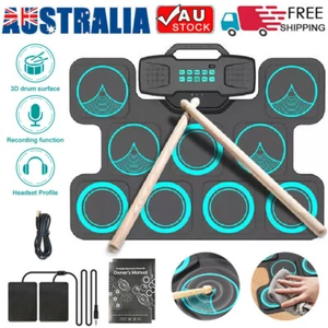 Electronic Drum Kids 9Pads Practice Drum Pads Roll-up Electric Kit - Picture 1 of 6