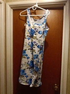 Fensace blau & weiß Blumen U-Ausschnitt ärmelloses Kleid Damengröße LARGE L - Bild 1 von 6